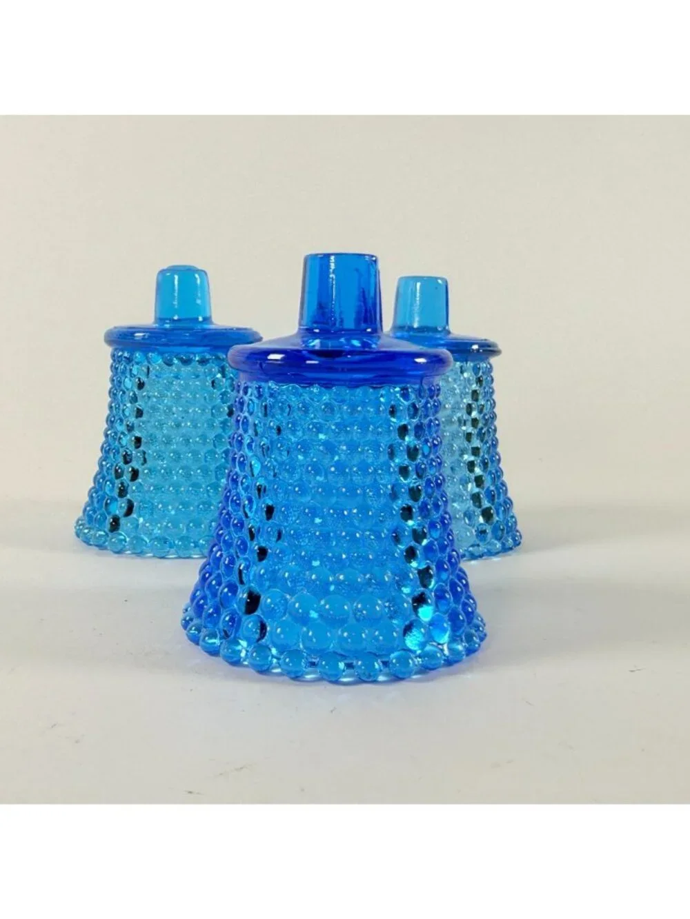 Vintage 3 Blue Glass Hobnail Votive Peg Cup Votive Candle Holder